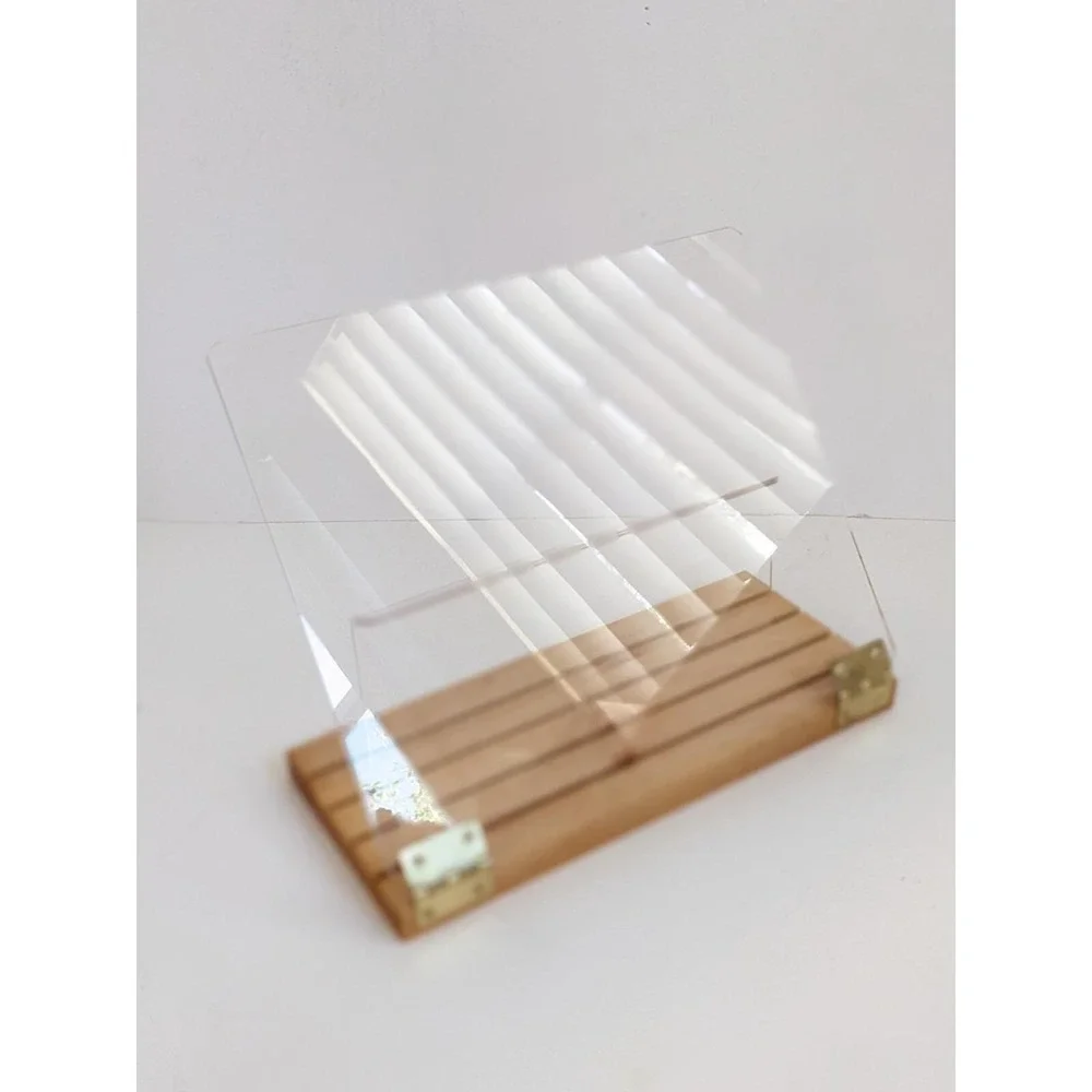 Clear Solutions Cookbook Holder Wood Base Acrylic Folding Recipe Stand Kitchen